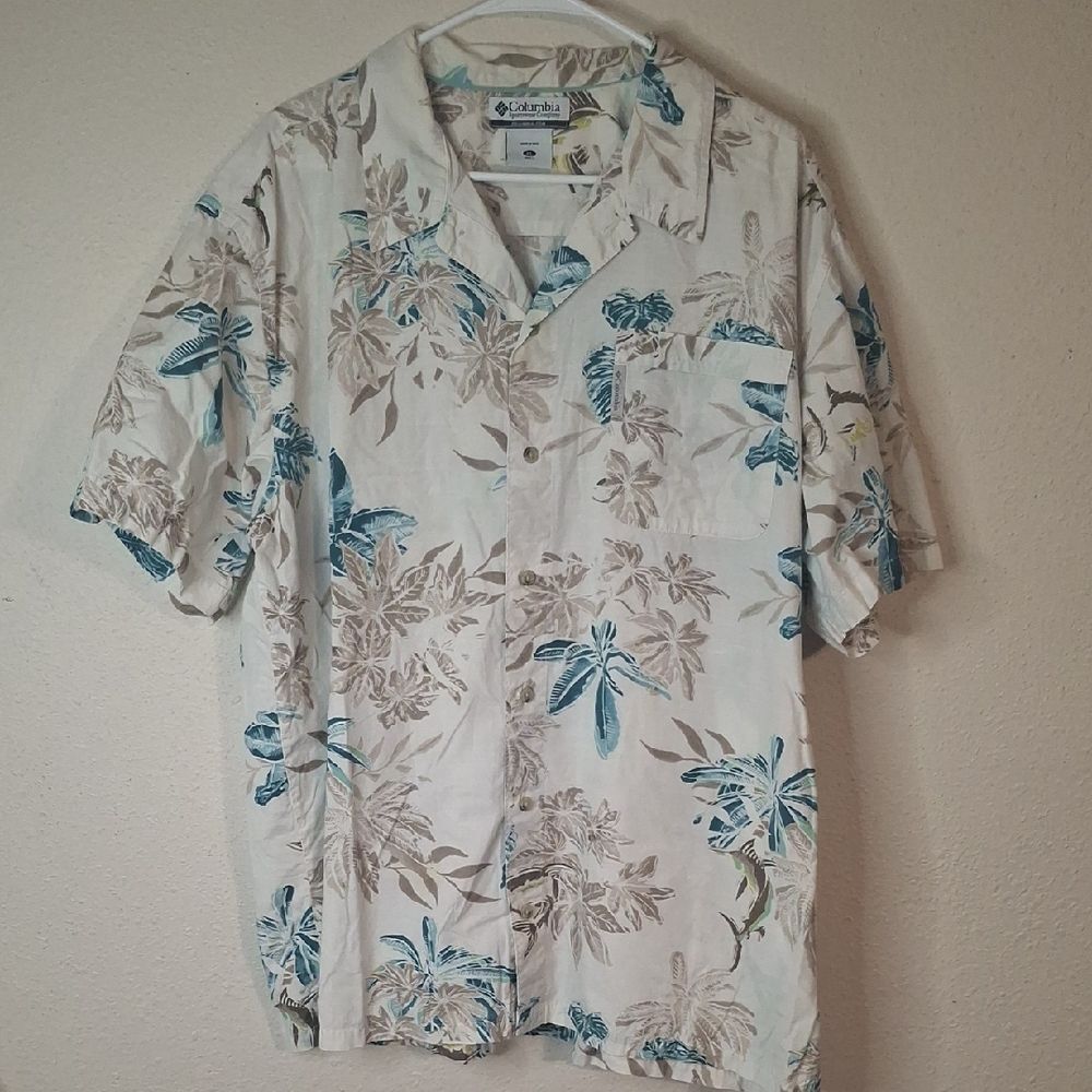 Columbia White and Blue Floral Button Down Shirt size XL